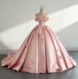Dreamy Wedding Dress Ball Gown Off The Shoulder Satin White Wedding Dresses Bridal Gowns HZ1121