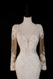 Timeless Bridal Gown Mermaid V Neck Long Sleeves Lace Long Wedding Dresses Elegant Brides Gowns HZ1121