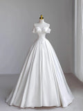 Classic Bridal Gown Ball Gown Off The Shoulder Short Sleeves Satin White Wedding Dresses Minimalist Bridal Gowns HZ1121