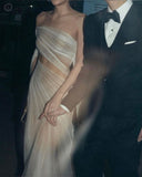 Classic Bridal Gown Sheath Strapless Tulle Long White Wedding Dresses Elegant Bridal Gowns HZ1121