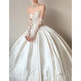 Classy Elegant Wedding Dress Ball Gown Strapless Satin Lace Long Wedding Dresses Bridal Gowns HZ1121