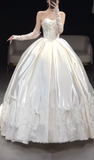 Classy Elegant Wedding Dress Ball Gown Strapless Satin Lace Long Wedding Dresses Bridal Gowns HZ1121