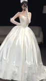 Classy Elegant Wedding Dress Ball Gown Strapless Satin Lace Long Wedding Dresses Bridal Gowns HZ1121
