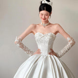 Classy Elegant Wedding Dress Ball Gown Strapless Satin Lace Long Wedding Dresses Bridal Gowns HZ1121