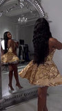 Cute Ball Gown Halter Gold Lace Sleeveless Mini Short Formal 8th Grade Homecoming Dresses Summer Middle School Hoco Dress 16th Homecoming Outfits HZ1121