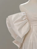 Classic Bridal Gown A Line Off The Shoulder Short Sleeves Satin White Wedding Dresses Minimalist Bridal Gowns HZ1121