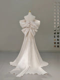 Classic Bridal Gown A Line Off The Shoulder Short Sleeves Satin White Wedding Dresses Minimalist Bridal Gowns HZ1121