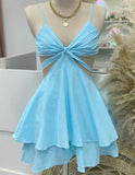 Cute A Line Tiffany Blue Spaghetti Straps Sleeveless Mini Short Formal 8th Grade Homecoming Dresses Summer Middle School Hoco Dress Homecoming Outfits 25 Birthday Dress HZ1121