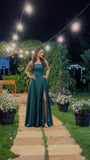Elegant A Line Spaghetti Straps Green Satin Long Prom Dresses Party Dress Summer 20th Birthday Outfits 18th Birthday Dresses HZ1121