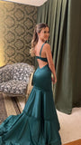 Elegant Mermaid Straps Green Satin Long Prom Dresses Party Dress Summer 20th Birthday Outfits 18th Birthday Dresses HZ1121
