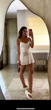 Cute A line Spaghetti Straps White Lace Mini Short Formal 8th Grade Homecoming Dresses Summer Middle School Hoco Dress Homecoming Outfits 25 Birthday Dress HZ1121