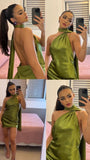 Cute Sheath One Shoulder Olive Green Satin Mini Short Formal 8th Grade Homecoming Dresses Summer Middle School Hoco Dress Homecoming Outfits 25 Birthday Dress HZ1121