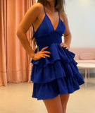Cute A line Spaghetti Straps Royal Blue Chiffon Mini Short Formal 8th Grade Homecoming Dresses Summer Middle School Hoco Dress Homecoming Outfits 25 Birthday Dress HZ1121