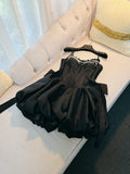 Fancy Short Hoco Dresses Ball Gown Spaghetti Straps Black Formal 8th Grade Homecoming Dresses Summer Middle School Homecoming Outfits HZ1121