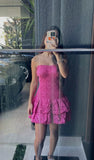 Cute A line Strapless Hot Pink Lace Mini Short Formal 8th Grade Homecoming Dresses Summer Middle School Hoco Dress Homecoming Outfits 25 Birthday Dress HZ1121
