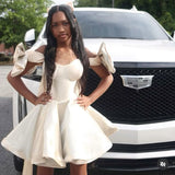 Cute Ball Gown Off The Shoulder Satin Mini Short Formal 8th Grade Homecoming Dresses Summer Middle School Hoco Dress Homecoming Outfits HZ1121