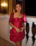 Pretty Sheath Square Neck Hot Pink Satin Formal 8th Grade Homecoming Dresses Summer Middle School Hoco Dress Homecoming Outfits HZ1121