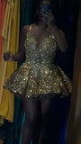 Pretty Ball Gown Spaghetti Straps Gold Lace Formal 8th Grade Homecoming Dresses Summer Middle School Hoco Dress Homecoming Outfits HZ1121