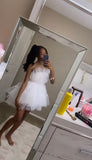 Pretty Ball Gown Strapless White Tulle Short Formal 8th Grade Homecoming Dresses Summer Middle School Hoco Dress Homecoming Outfits HZ1121