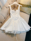 Cute A line Square Lace Short Homecoming Dress Summer Middle School Formal 8th Grade Hoco Dresses Summer Holiday Dress White Birthday Outfits HZ1121