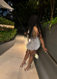 Pretty Sheath V Neck Sleeveless Silver Sequin Short Mini Feathers Formal 8th Grade Homecoming Dresses Summer Middle School Hoco Dress Homecoming Outfits HZ1121
