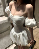 Pretty A Line Sweetheart Sleeveless White Satin Short Mini Formal 8th Grade Homecoming Dresses Summer Middle School Hoco Dress Homecoming Outfits HZ1121
