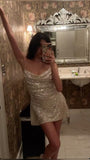 Pretty A line Halter Sleeveless Sequin White Short Mini Formal 8th Grade Homecoming Dresses Summer Middle School Hoco Dress Homecoming Outfits HZ1121