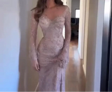 Ethereal Wedding Dress Sheath V Neck Lace Long Sleeves White Wedding Dresses Bridal Gowns HZ1121