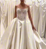 Ethereal Wedding Dress Ball Gown Strapless Lace Long White Wedding Dresses Bridal Gowns HZ1121
