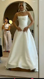 Ethereal Wedding Dress A Line Spaghetti Straps Satin Long White Wedding Dresses Bridal Gowns HZ1121