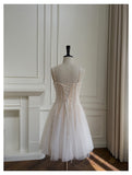 Cute A line Spaghetti Straps Champagne Sequin Short Homecoming Dress Summer Middle School Formal 8th Grade Hoco Dresses Summer Homecoming Outfits HZ1121