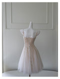 Cute A line Spaghetti Straps Champagne Sequin Short Homecoming Dress Summer Middle School Formal 8th Grade Hoco Dresses Summer Homecoming Outfits HZ1121