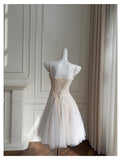 Cute A line Spaghetti Straps Champagne Sequin Short Homecoming Dress Summer Middle School Formal 8th Grade Hoco Dresses Summer Homecoming Outfits HZ1121