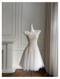 Cute A line Spaghetti Straps Champagne Sequin Short Homecoming Dress Summer Middle School Formal 8th Grade Hoco Dresses Summer Homecoming Outfits HZ1121