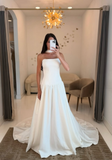 Classic Bridal Gown Ball Gown Strapless Sleeveless Satin Long White Wedding Dresses Elegant Bridal Gowns HZ1121
