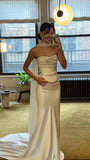 Ethereal Wedding Dress Sheath Strapless Satin Long Ivory Wedding Dresses Bridal Gowns HZ1121