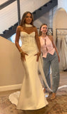 Classic Bridal Gown Mermaid Sweetheart Sleeveless Satin Long White Wedding Dresses Elegant Bridal Gowns Brides Dress HZ1121