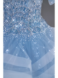 Pretty Ball Gown Off The Shoulder Blue Tulle Long Quinceanera Dress Formal Gowns Vestido De 15 Anos Sweet 16 Dress HZ1121