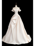 Timeless Bridal Gown Ball Gown Off The Shoulder Satin Long Light Pink Wedding Dresses Elegant Bridal Gowns HZ1121