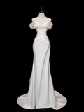 Classic Bridal Gown Mermaid Off The Shoulder Satin Long White Wedding Dresses Elegant Bridal Gowns Brides Dress HZ1121
