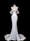 Pretty Bridal Gown Mermaid Off The Shoulder Satin Long White Wedding Dresses Elegant Bridal Gowns Brides Dress HZ1121