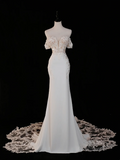 Timeless Bridal Gown Mermaid Off The Shoulder Satin Short Sleeves Wedding Dresses Elegant Bridal Gowns HZ1121