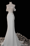 Timeless Bridal Gown Mermaid Off The Shoulder Satin Short Sleeves Wedding Dresses Elegant Bridal Gowns HZ1121