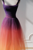 Elegant A Line Square Neck Grape Tulle Prom Dresses Party Dress Summer 20th Birthday Outfits 18th Birthday Dresses HZ1121