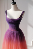 Elegant A Line Square Neck Grape Tulle Prom Dresses Party Dress Summer 20th Birthday Outfits 18th Birthday Dresses HZ1121