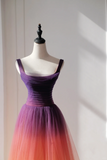 Elegant A Line Square Neck Grape Tulle Prom Dresses Party Dress Summer 20th Birthday Outfits 18th Birthday Dresses HZ1121
