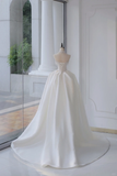 Timeless Bridal Gown Ball Gown Strapless Satin Silver Beads Sleeveless Long White Wedding Dresses Elegant Bridal Gowns HZ1121