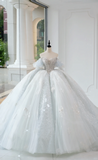 Timeless Bridal Gown Ball Gown Off The Shoulder Light Sky Blue Sequin Long White Wedding Dresses Elegant Bridal Gowns HZ1121