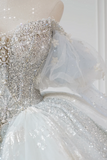 Timeless Bridal Gown Ball Gown Off The Shoulder Light Sky Blue Sequin Long White Wedding Dresses Elegant Bridal Gowns HZ1121