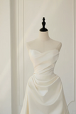 Timeless Bridal Gown Ball Gown Strapless Satin Pleated Sleeveless Long White Wedding Dresses Elegant Bridal Gowns HZ1121